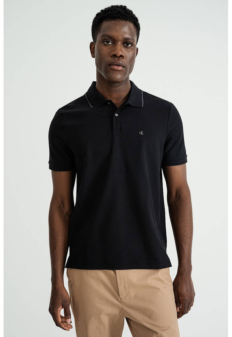 Tricou polo din bumbac pique - Negru