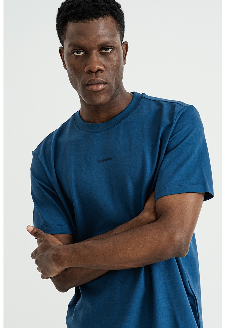 Tricou lejer din bumbac pique - Albastru inchis