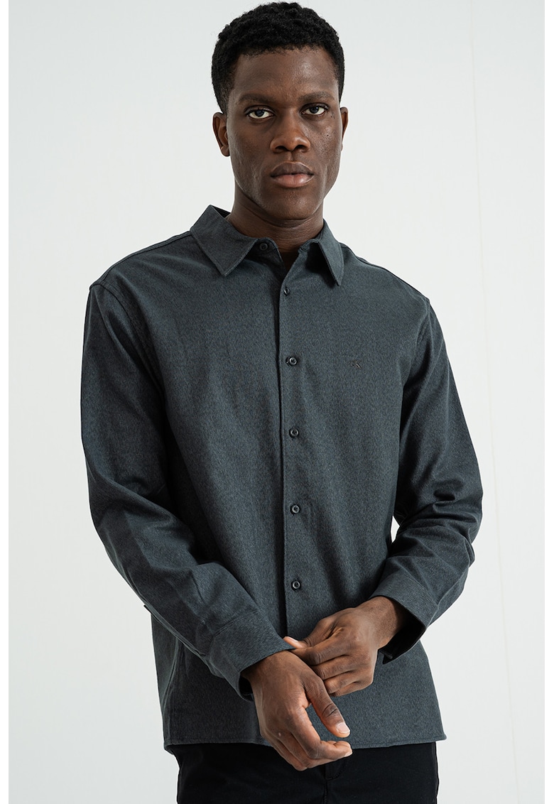 Camasa regular fit de bumbac cu logo brodat - Gri antracit