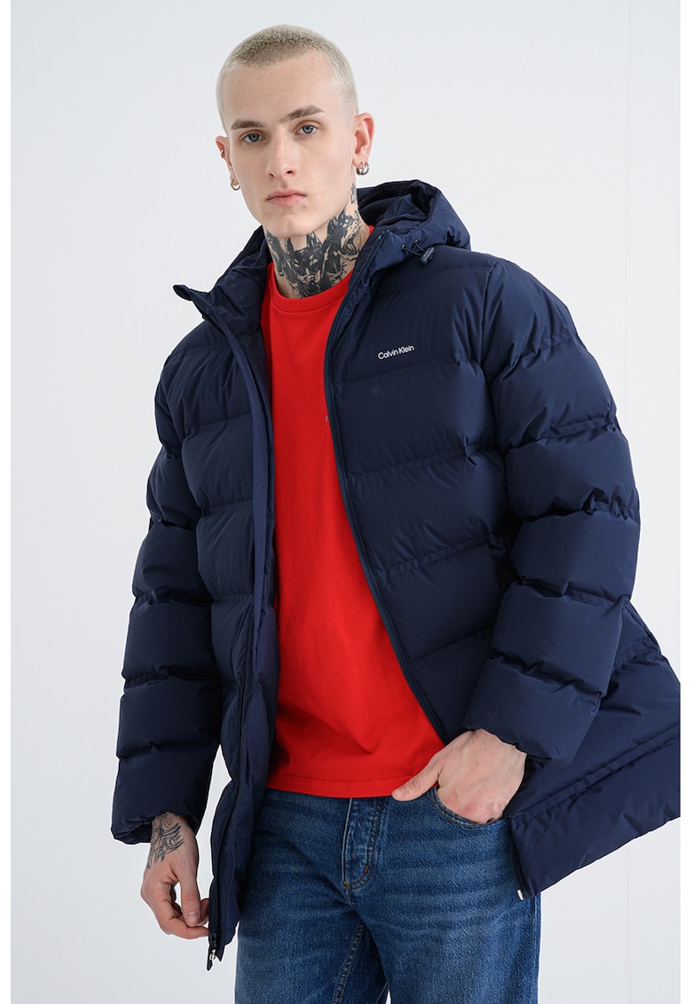 Geaca matlasata cu gluga - Bleumarin