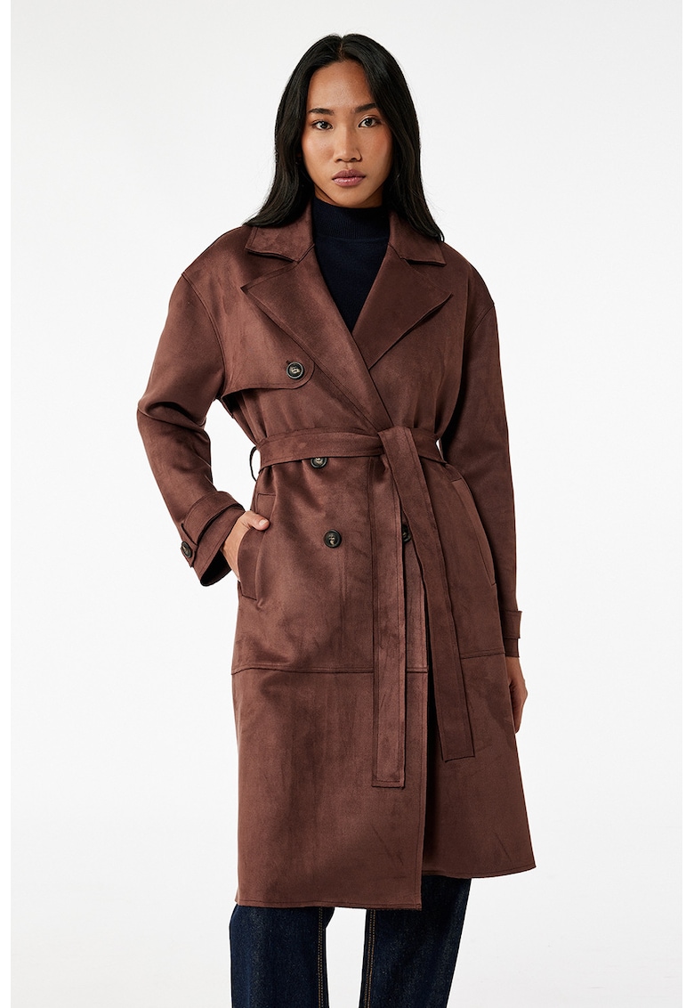 Trenci din piele intoarsa sintetica cu doua randuri de nasturi