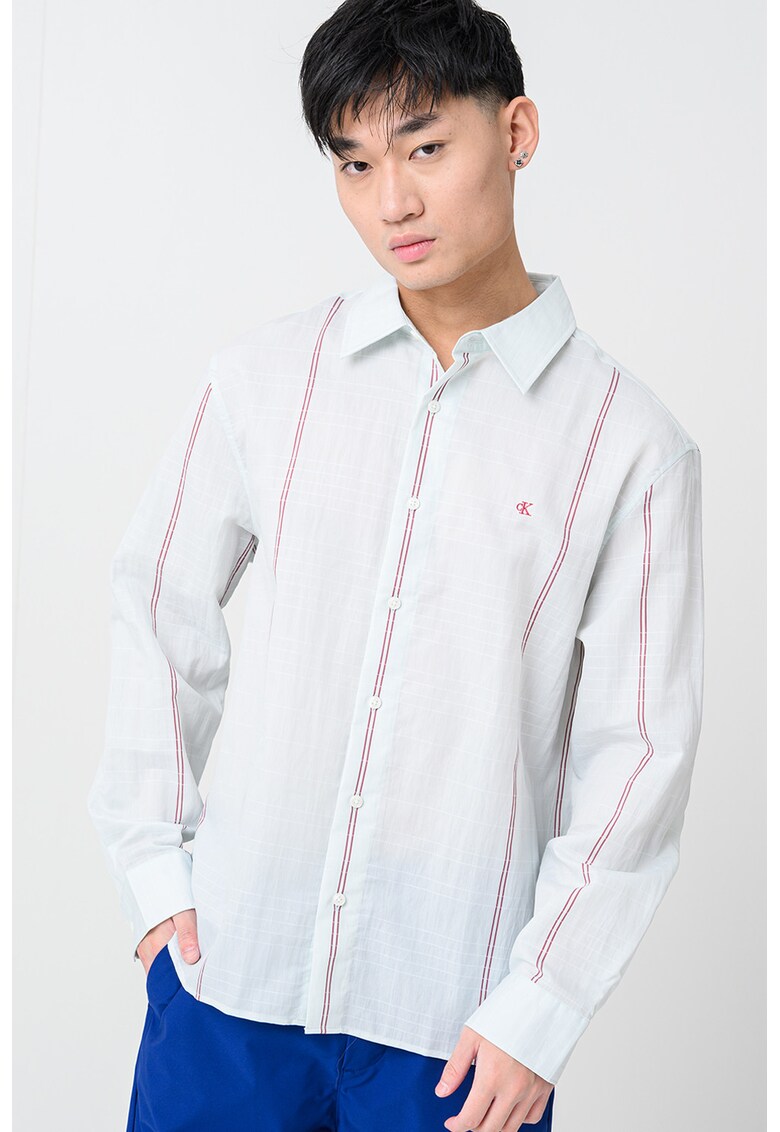 Camasa relaxed-fit cu dungi - Rosu inchis/Verde pal