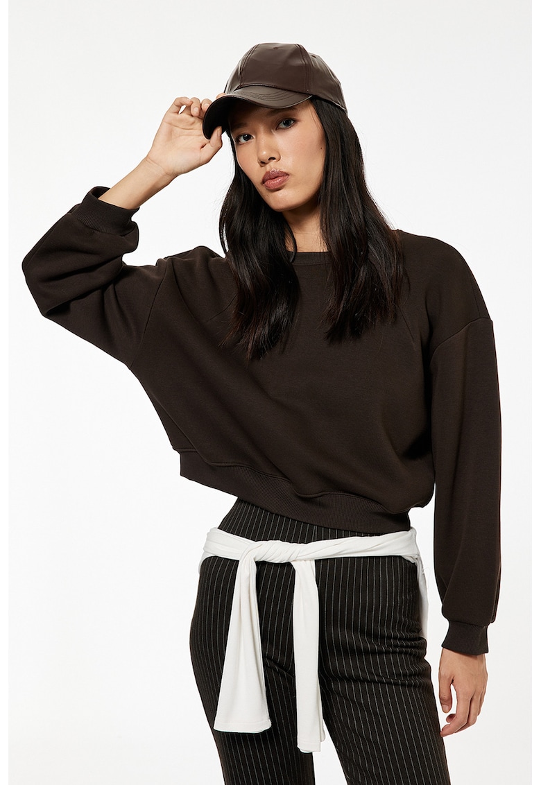 Bluza de trening cu decolteu la baza gatului - Maro inchis