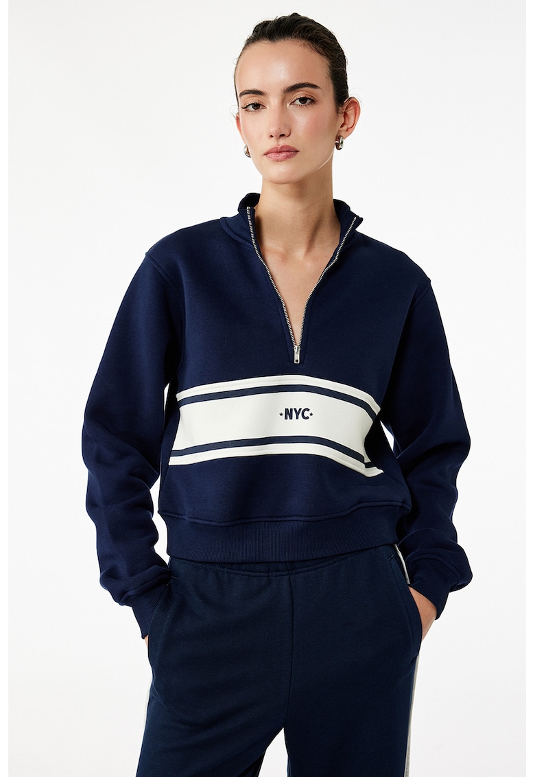 Bluza de trening cu fenta cu fermoar - Albastru inchis/Alb murdar