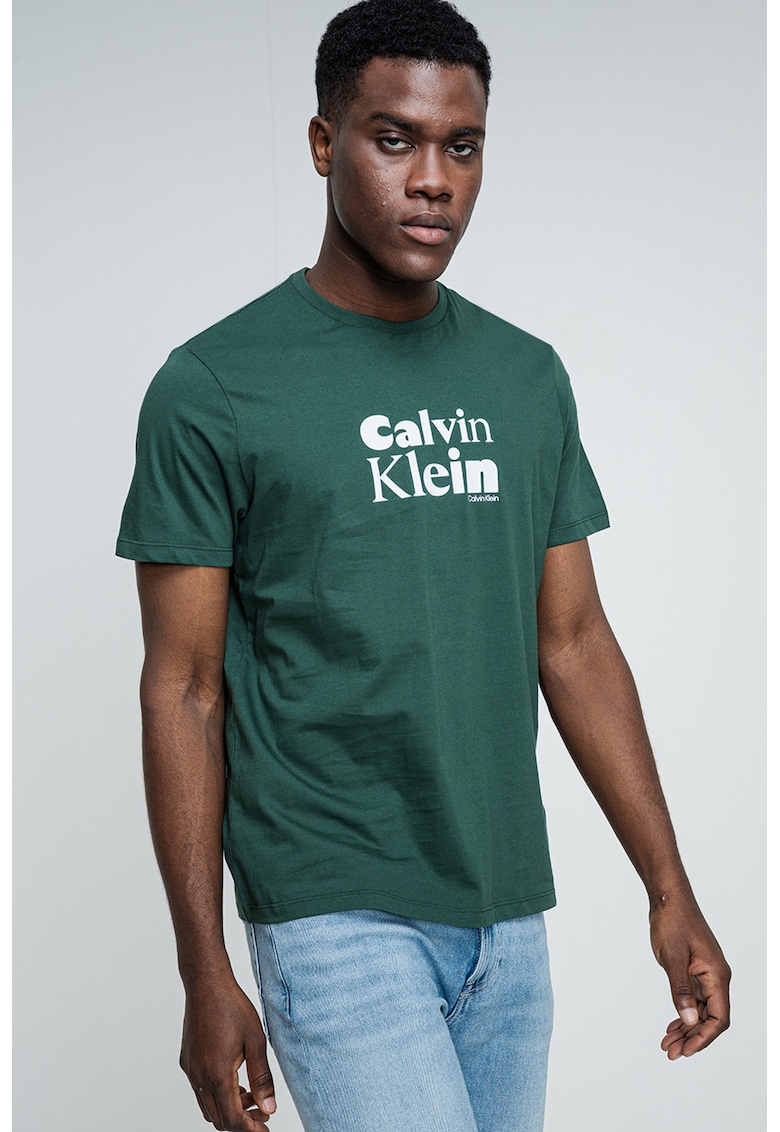 Tricou regular-fit cu decolteu la baza gatului - Alb/Verde englez
