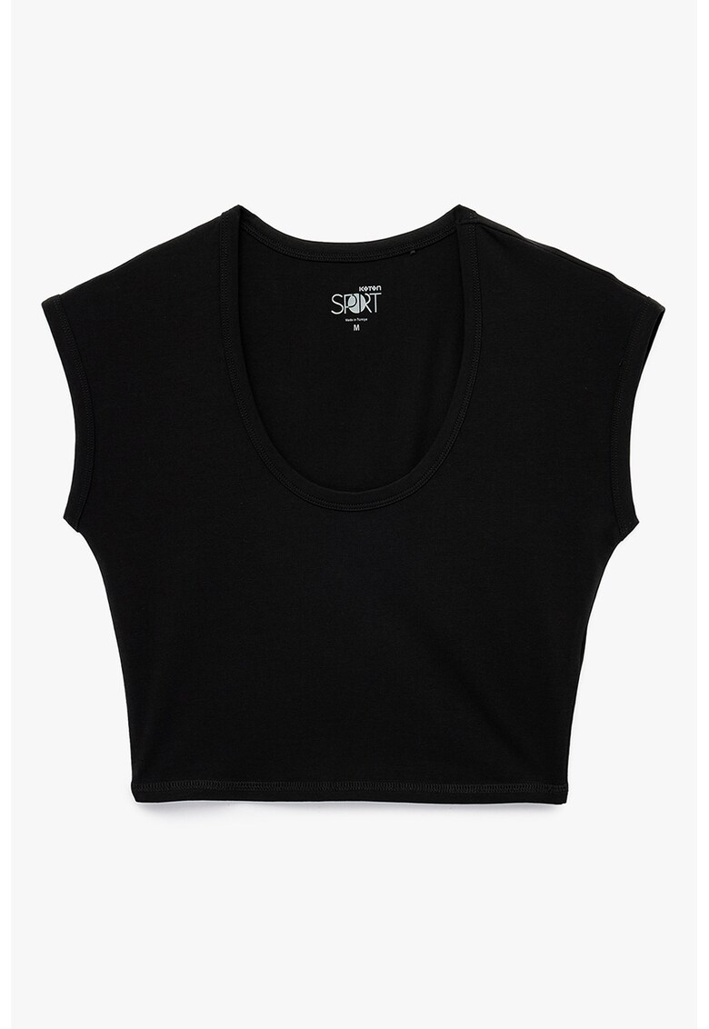 Tricou crop cu decolteu rotund - Negru