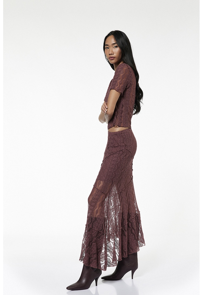 Fusta maxi cu strat exterior de dantela