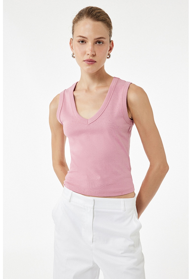 Top crop cu decolteu in V - Roz deschis