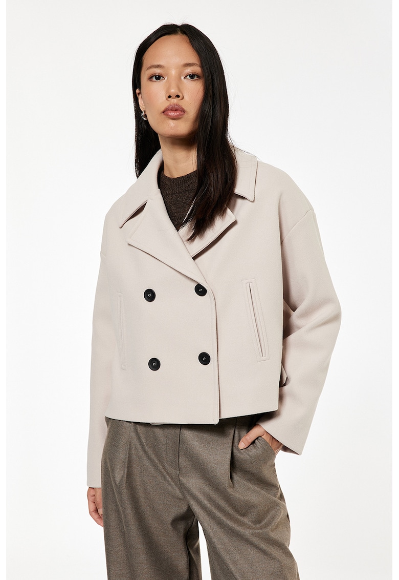 Palton cu doua randuri de nasturi si revere decupate