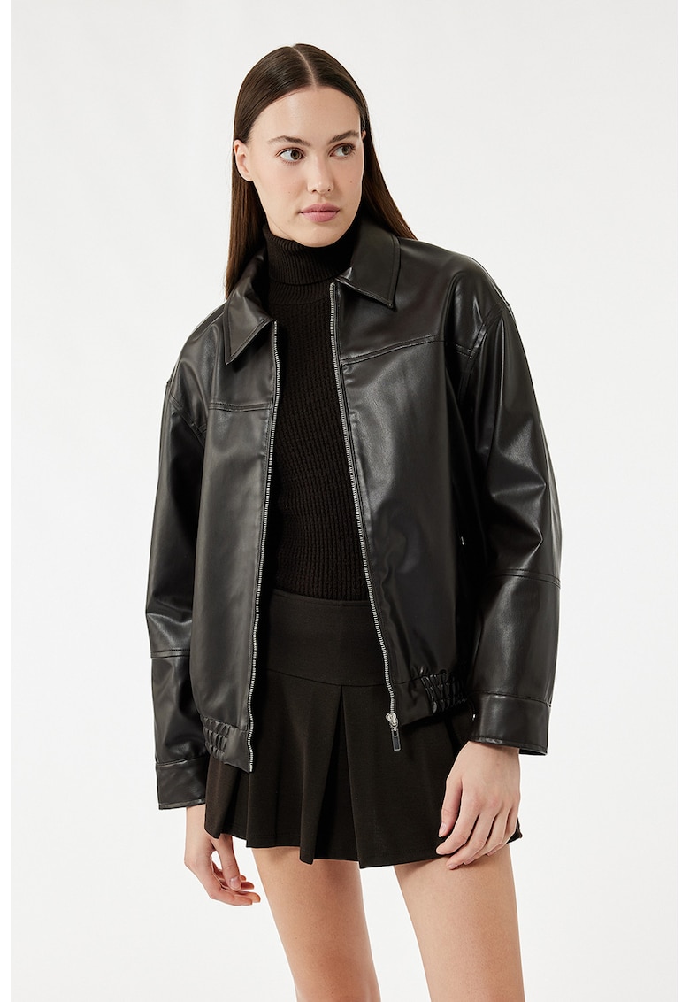 Jacheta de piele ecologica cu guler ascutit Jacheta de piele ecologica cu guler ascutit