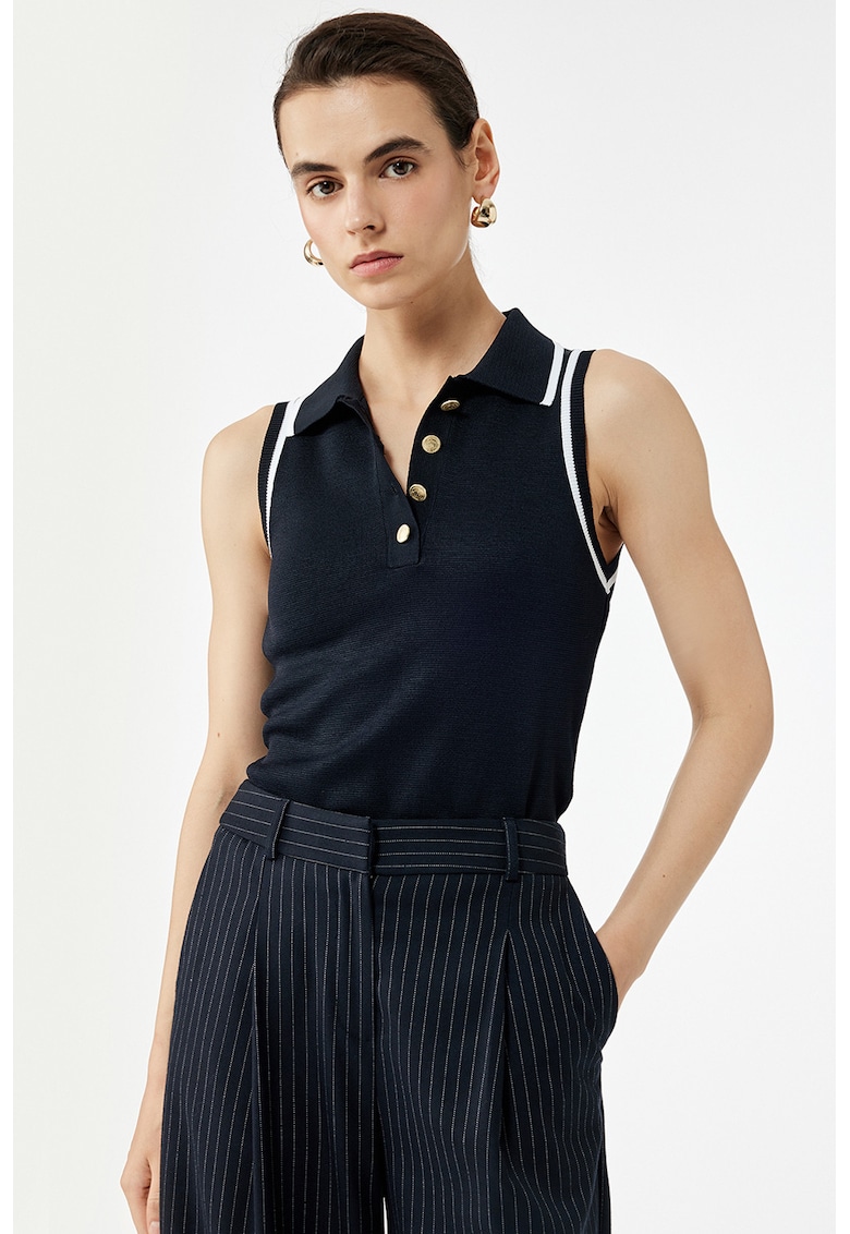 Bluza polo fara maneci cu fenta cu nasturi