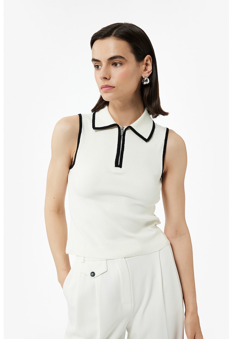 Tricou slim fit polo fara maneci cu fenta cu fermoar