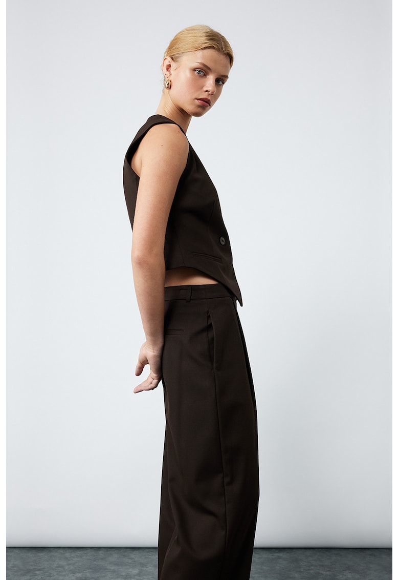 Pantaloni uni cu croiala ampla - Maro inchis