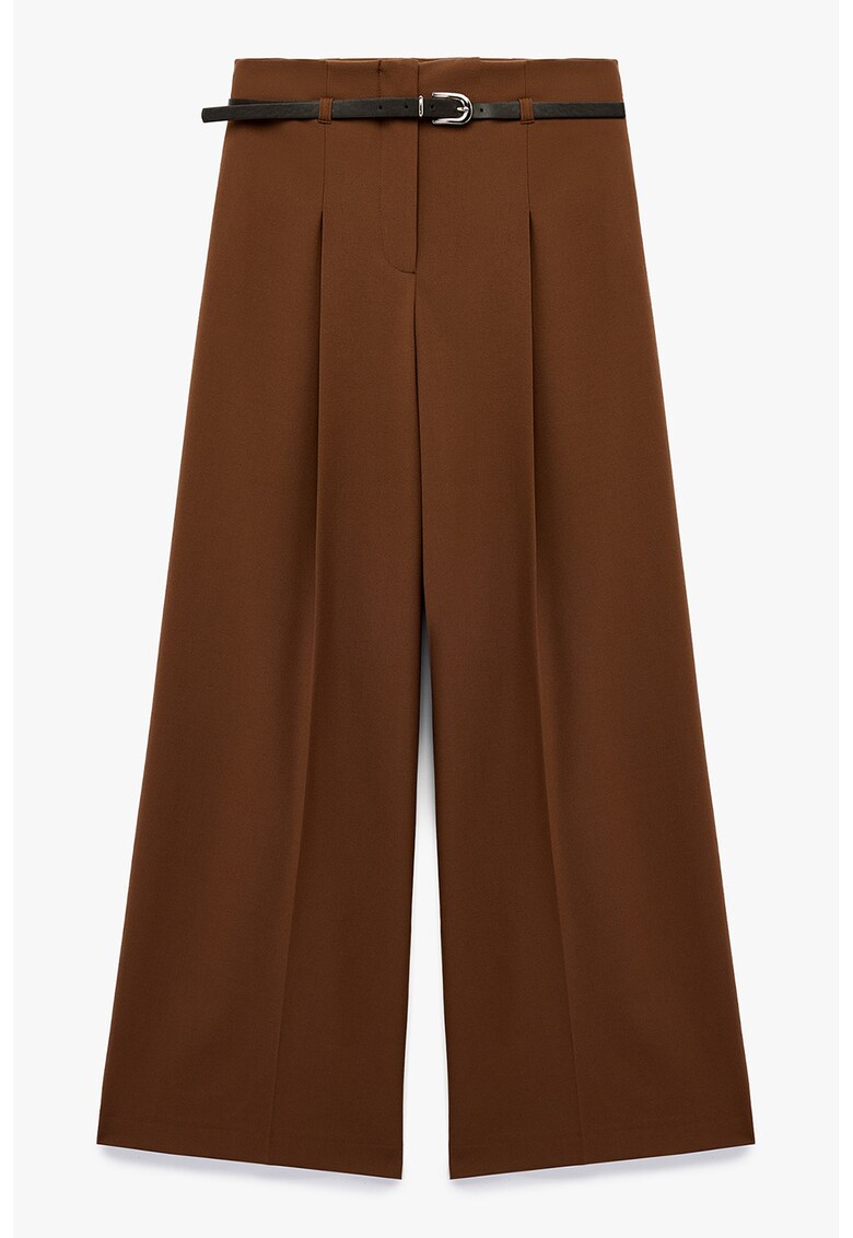 Pantaloni drepti cu talie inalta - Maro scortisoara