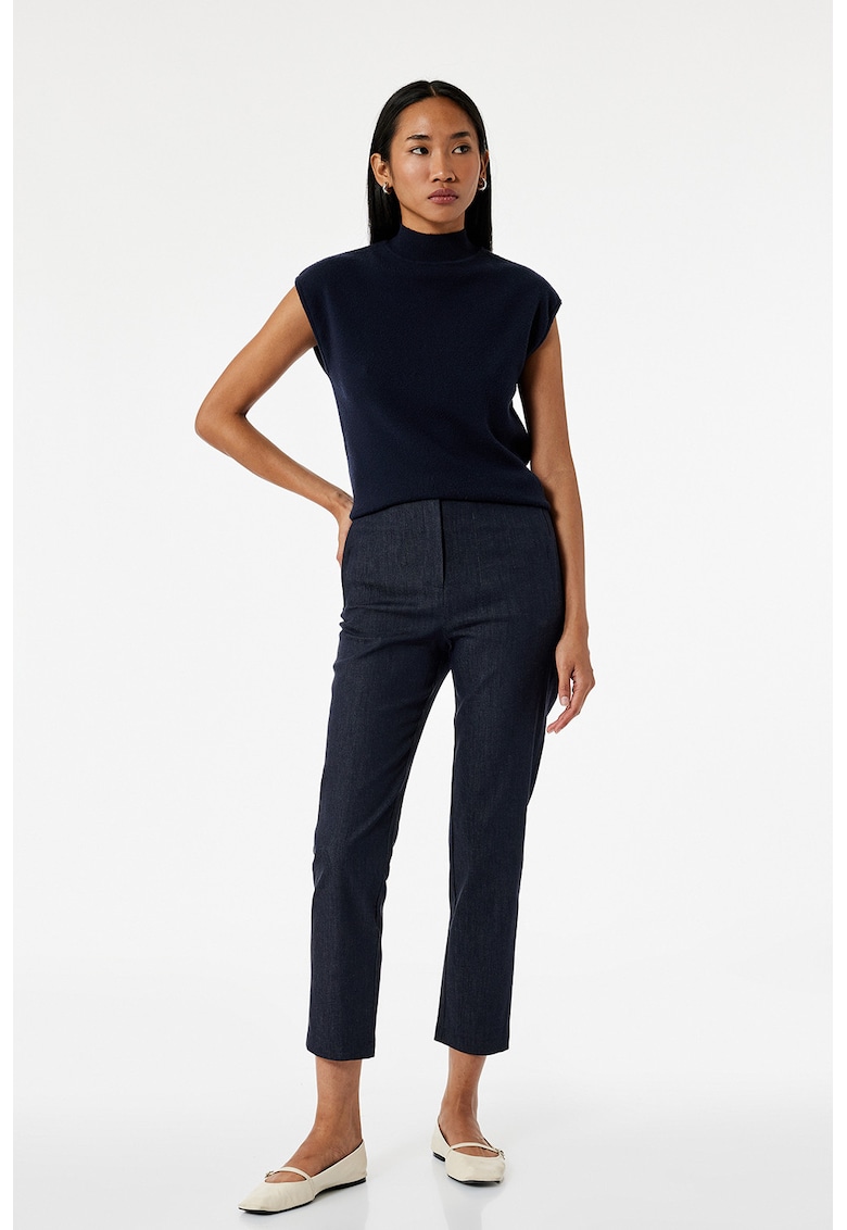 Pantaloni crop cu buzunare laterale - Bleumarin