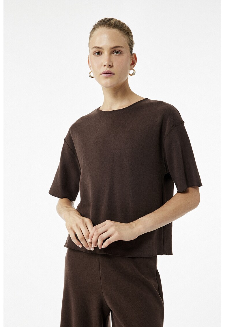 Tricou lejer cu maneci cazute - Maro