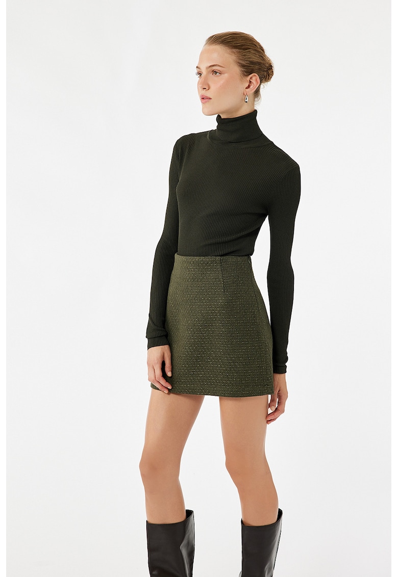 Fusta mini din tuid cu croiala in A si talie inalta