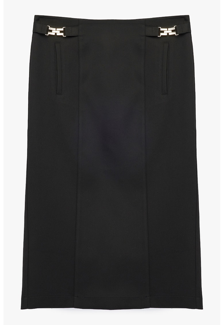 Fusta midi cu buuznare laterale - Negru