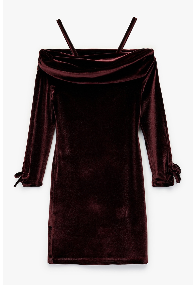 Rochie scurta cu aspect catifelat si decupaje pe umeri - Visiniu inchis