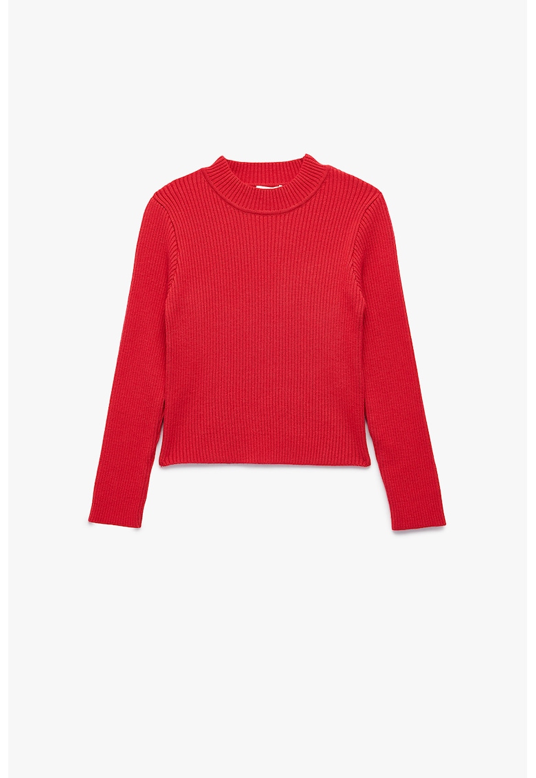 Pulover striat cu decolteu la baza gatului