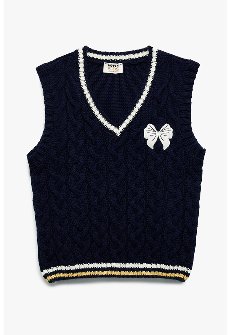 Vesta tricotata cu decolteu in V si funda