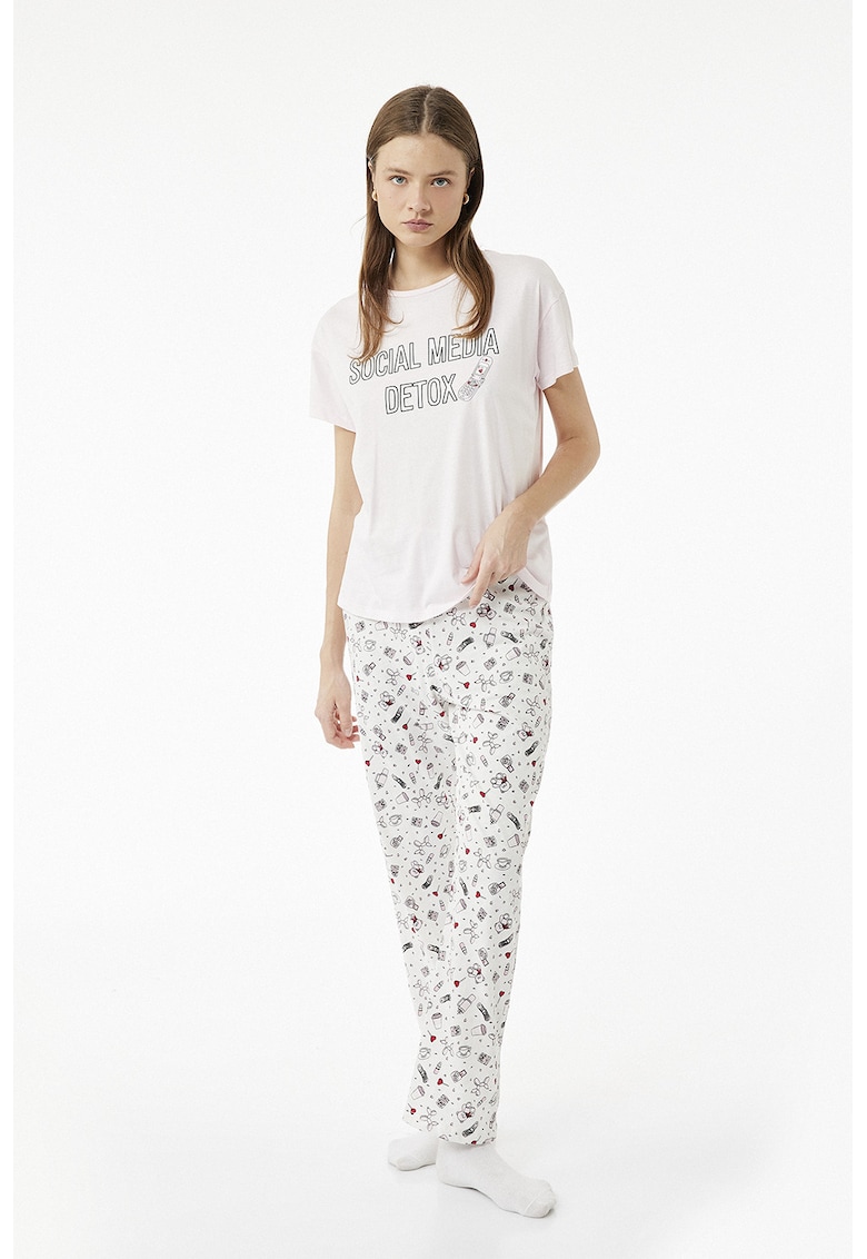 Pijama cu maneci scurte si pantaloni lungi cu model