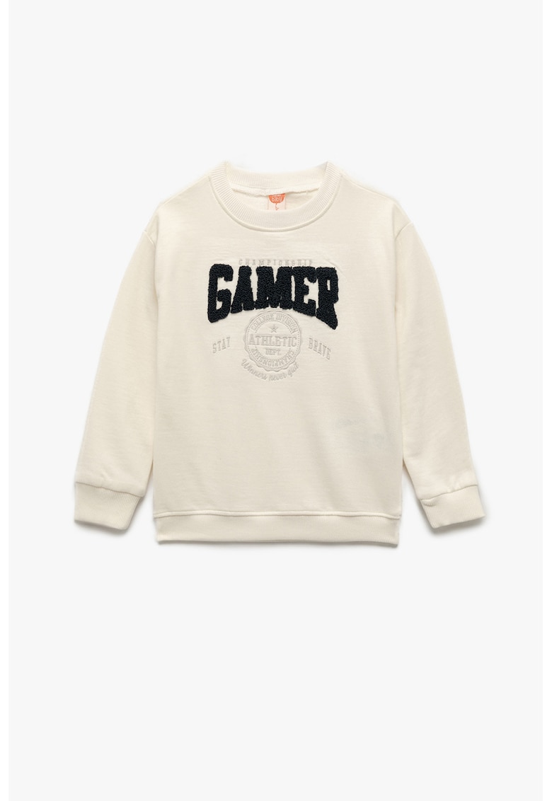 Bluza de trening din bumbac cu imprimeu si decolteu la baza gatului - Negru/Bej