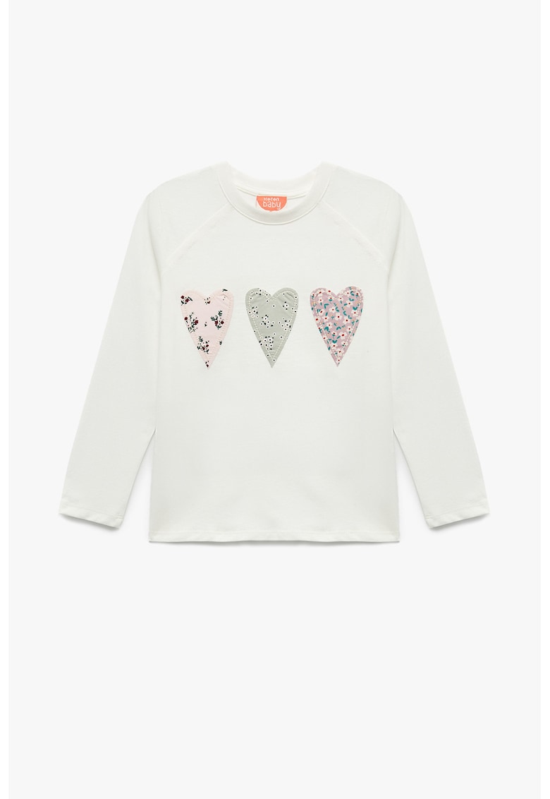 Tricou cu decolteu la baza gatului si imprimeu - Verde pal/Roz