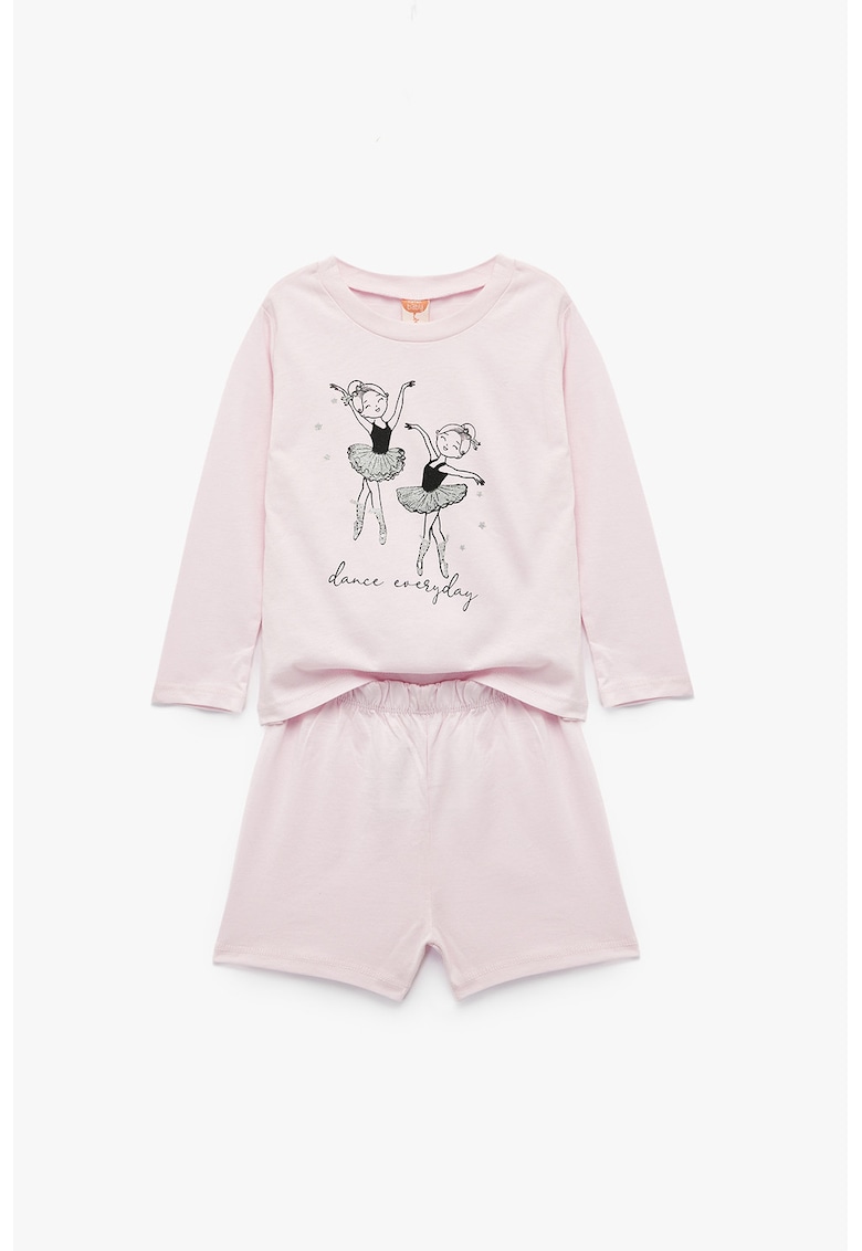 Set de pantaloni scurti din bumbac cu talie elastica si bluza cu maneci lungi - 2 piese