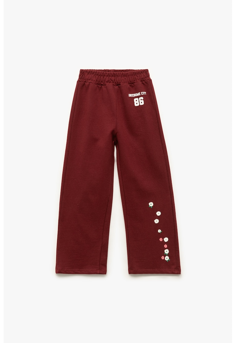 Pantaloni de trening din bumbac cu talie medie - Alb/Rosu inchis