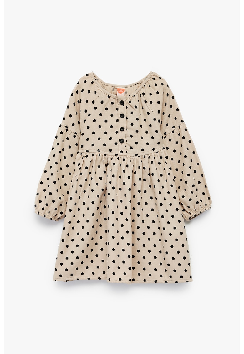 Rochie din bumbac cu buline - Negru/Maro nisip
