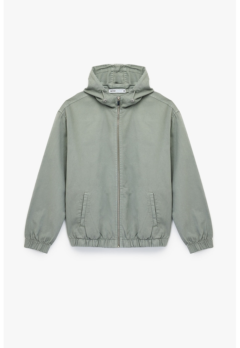 Jacheta din denim cu gluga si buzunare laterale