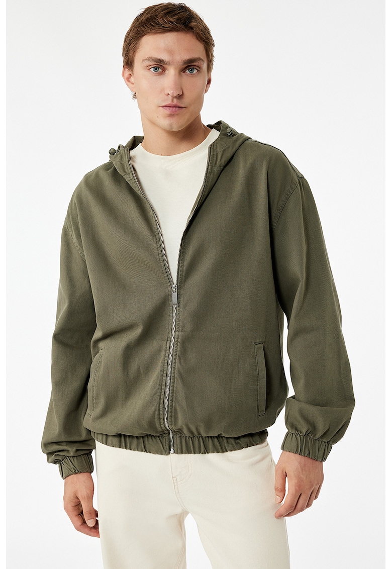 Jacheta din denim cu gluga si buzunare laterale