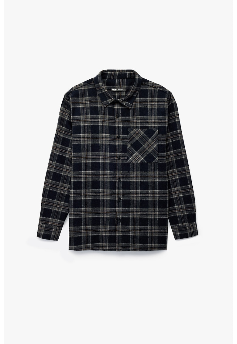 Camasa in carouri cu buzunar pe piept - Negru/Gri inchis