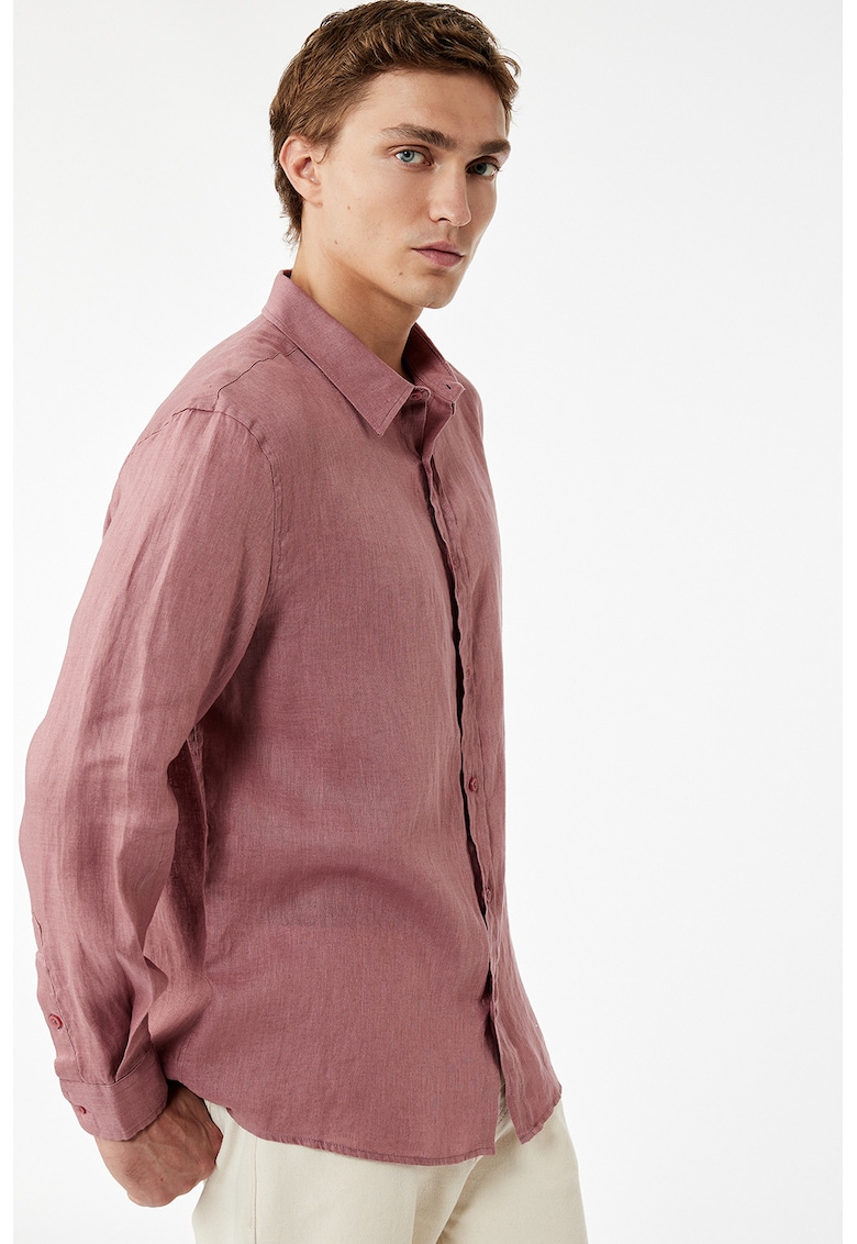 Camasa regular-fit din in - Roz prafuit