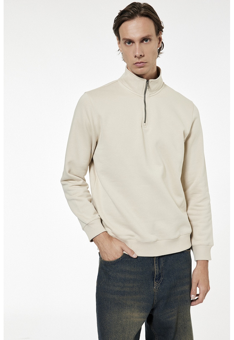 Bluza de trening cu fenta cu fermoar si model uni