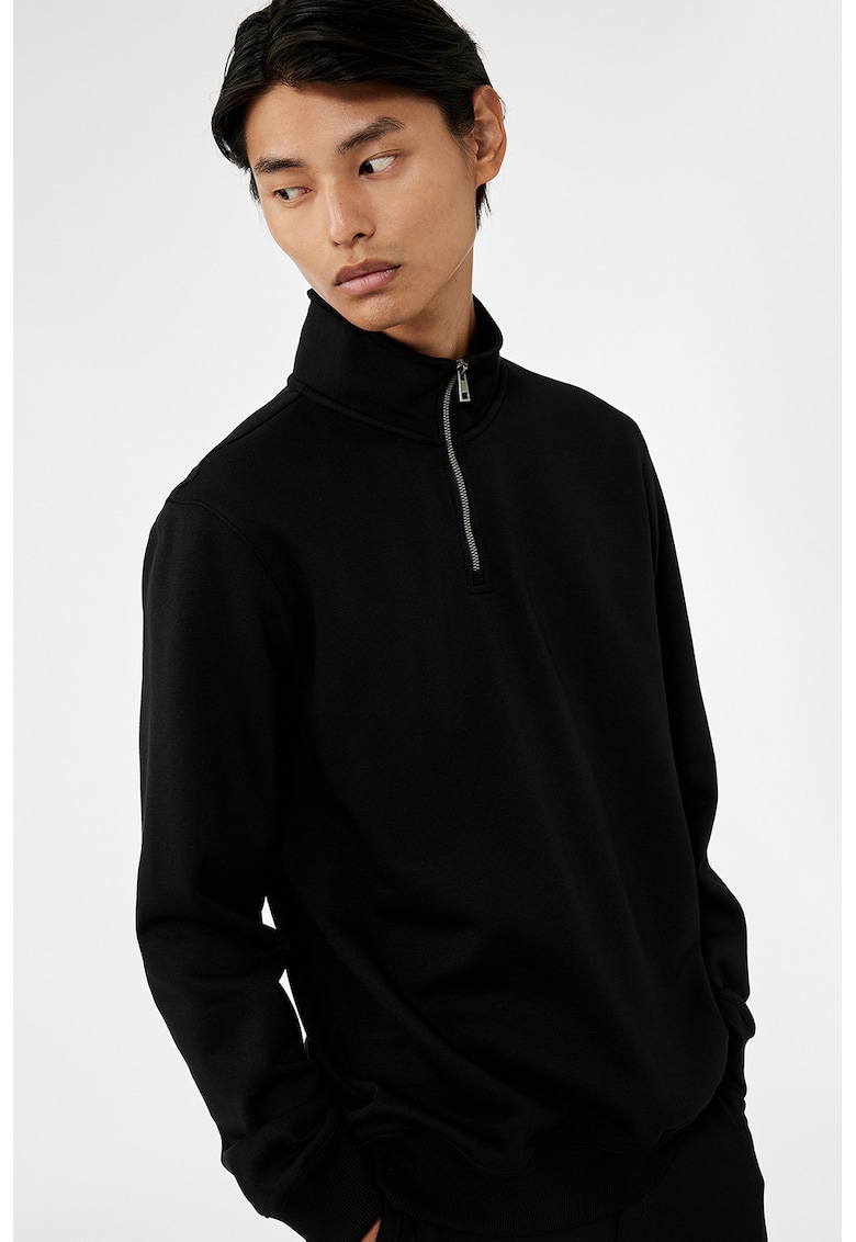 Bluza de trening cu fenta cu fermoar si model uni