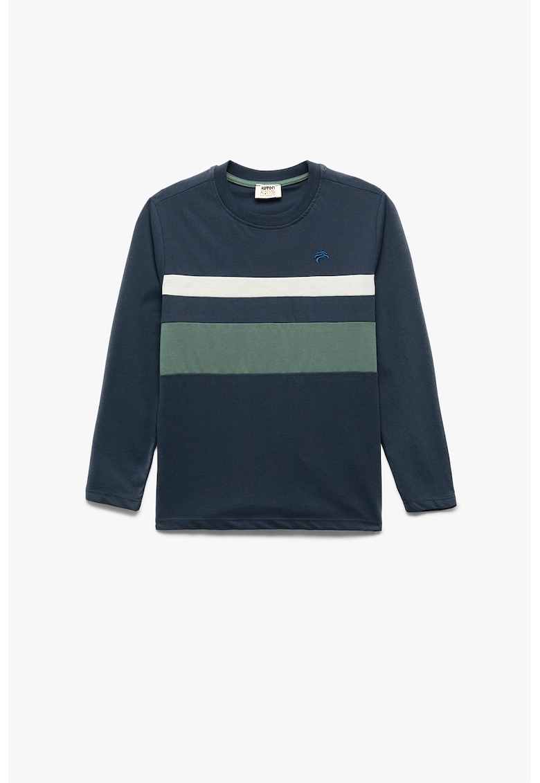 Bluza din bumbac cu imprimeu dungi - Alb/Verde/Bleumarin