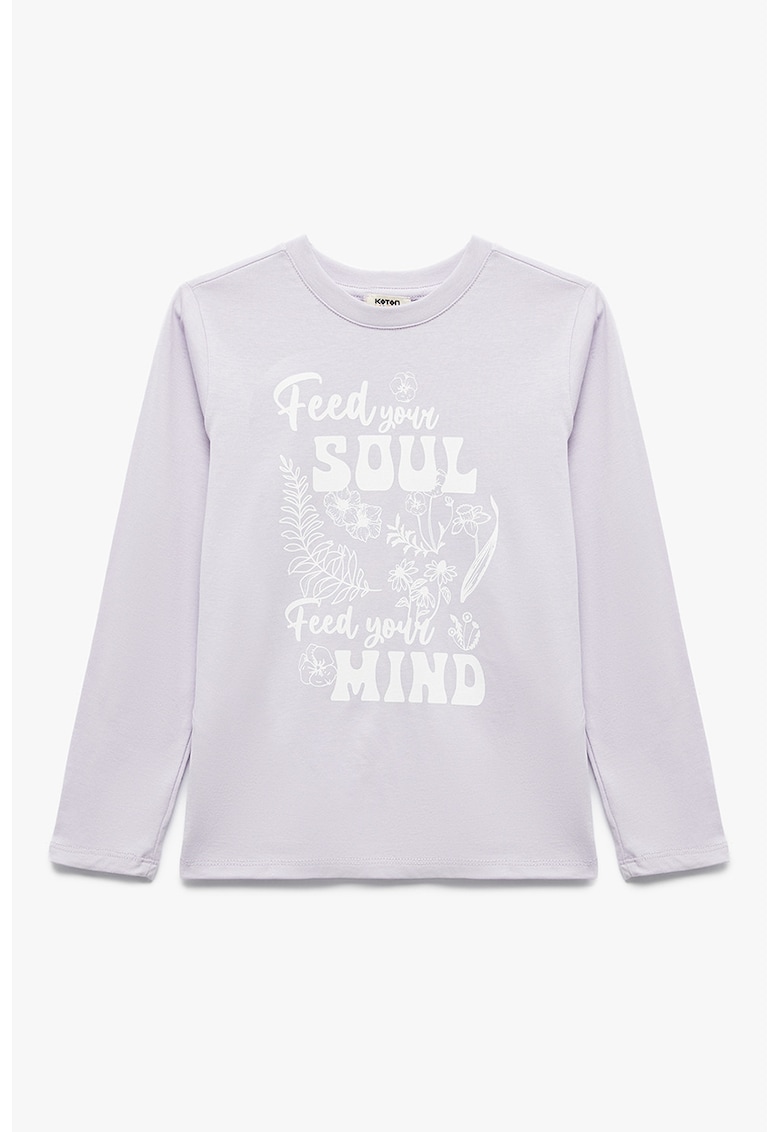 Bluza cu imprimeu text - Alb/Lila