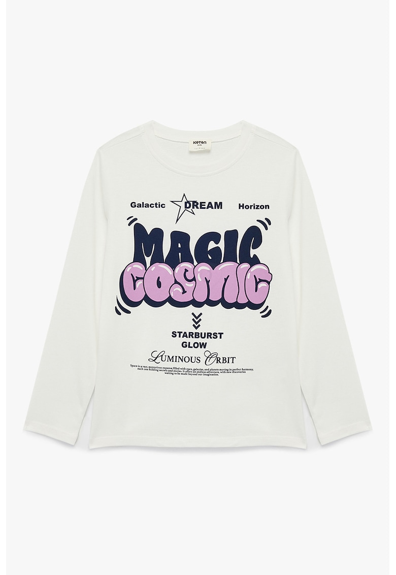 Bluza cu imprimeu text - Alb fildes/Roz/Bleumarin