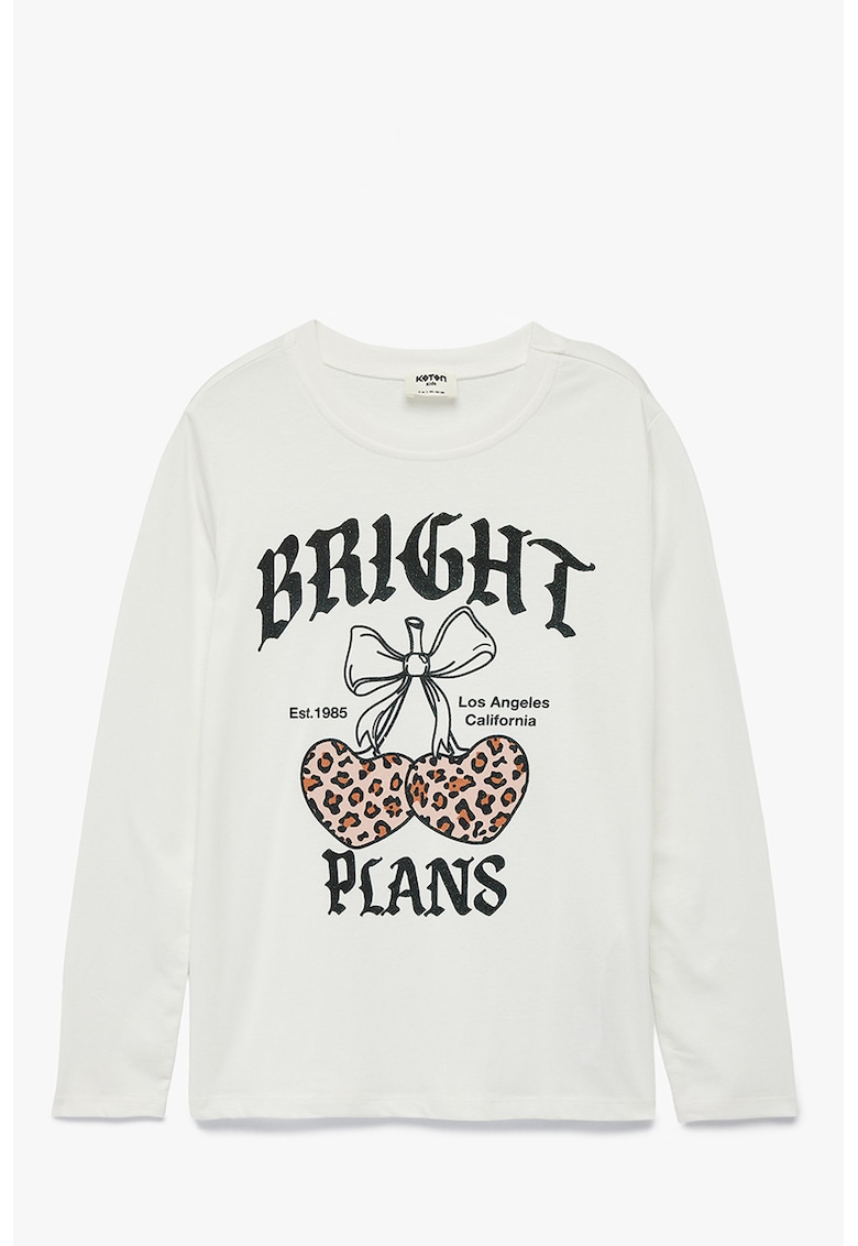 Bluza cu imprimeu text - Alb fildes/Negru/Maro