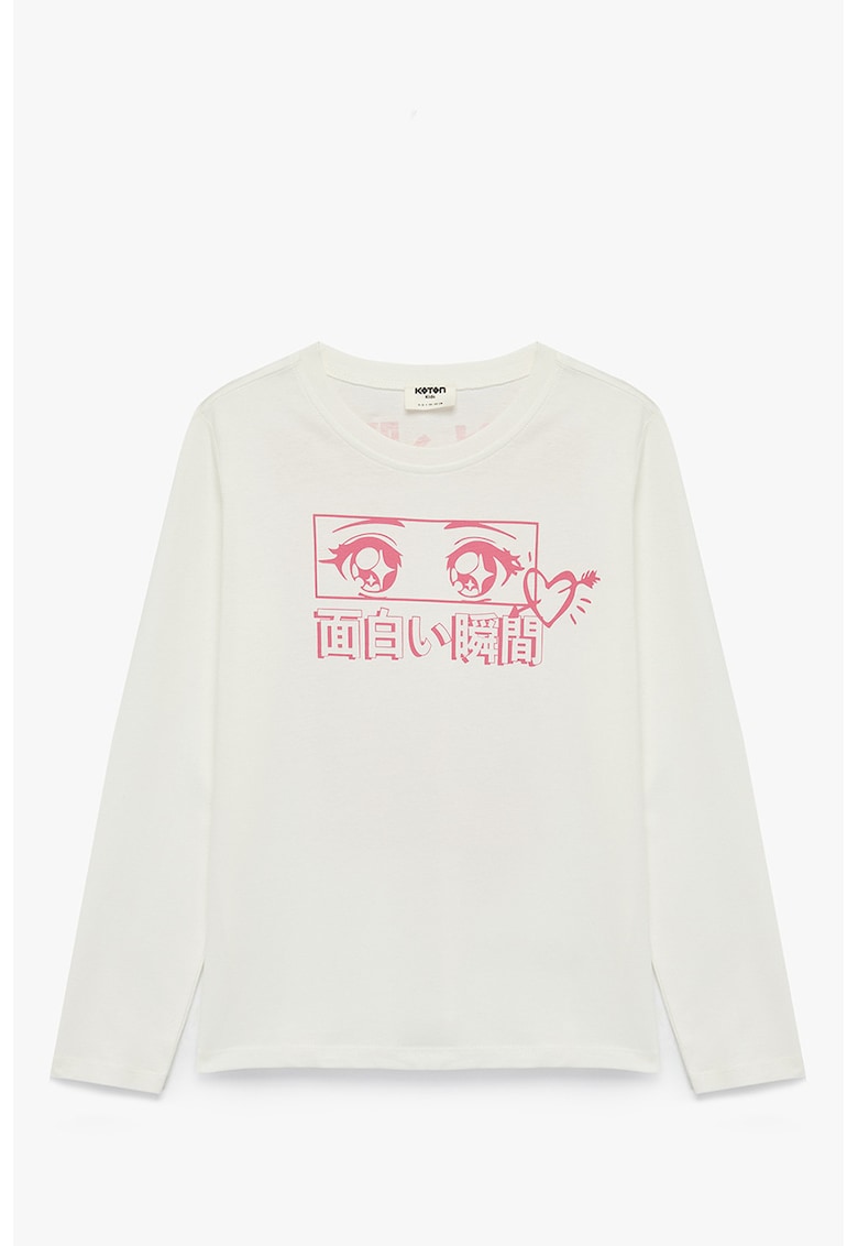 Bluza cu imprimeu grafic - Alb fildes/Roz