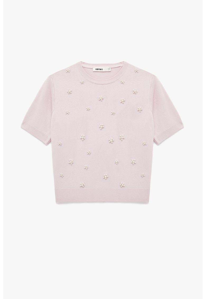 Pulover cu maneci scurte si perle sintetice