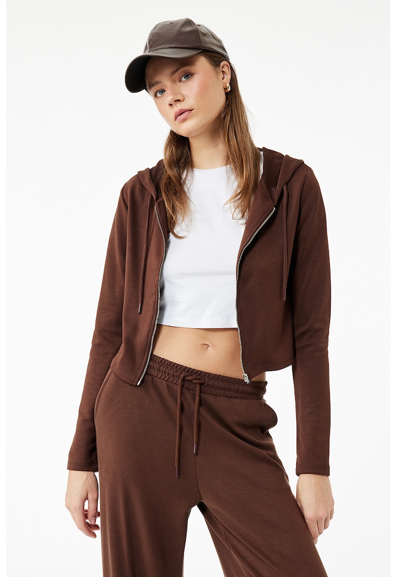 Hanorac uni din amestec de modal cu fermoar - Visiniu