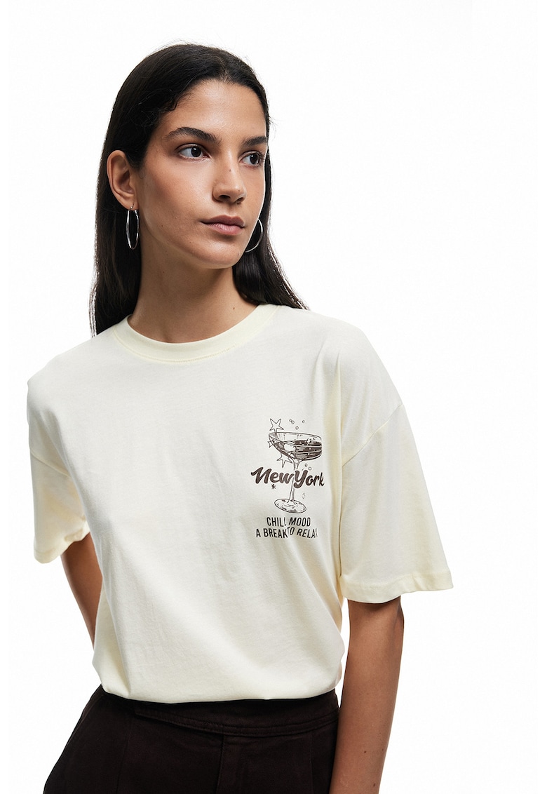 Tricou lejer cu maneci cazute - Negru/Crem