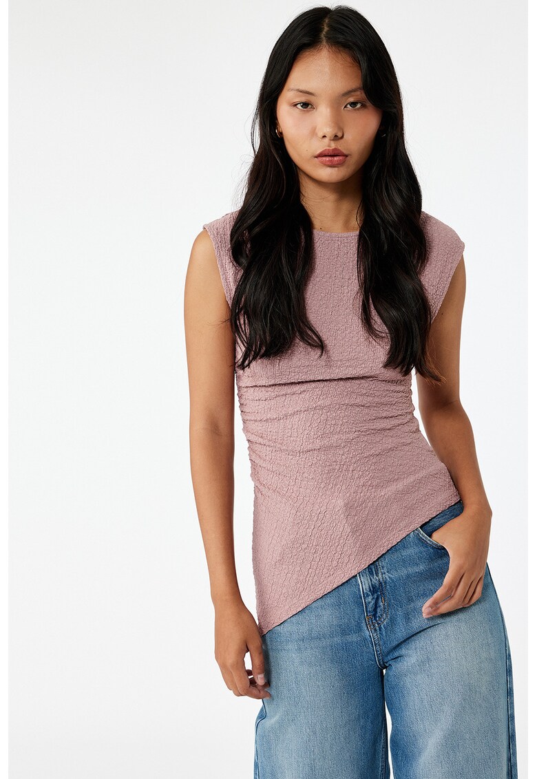 Top texturat asimetric - Roz prafuit