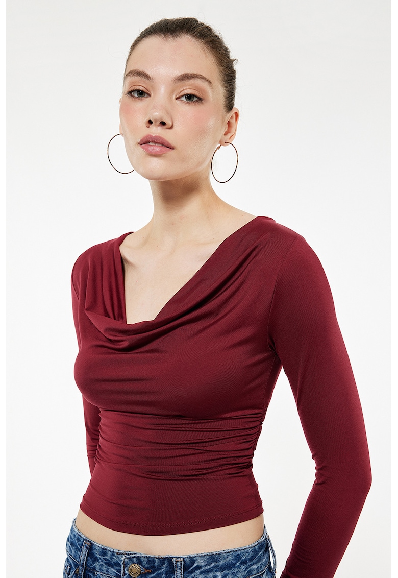 Bluza slim fit cu decolteu drapat