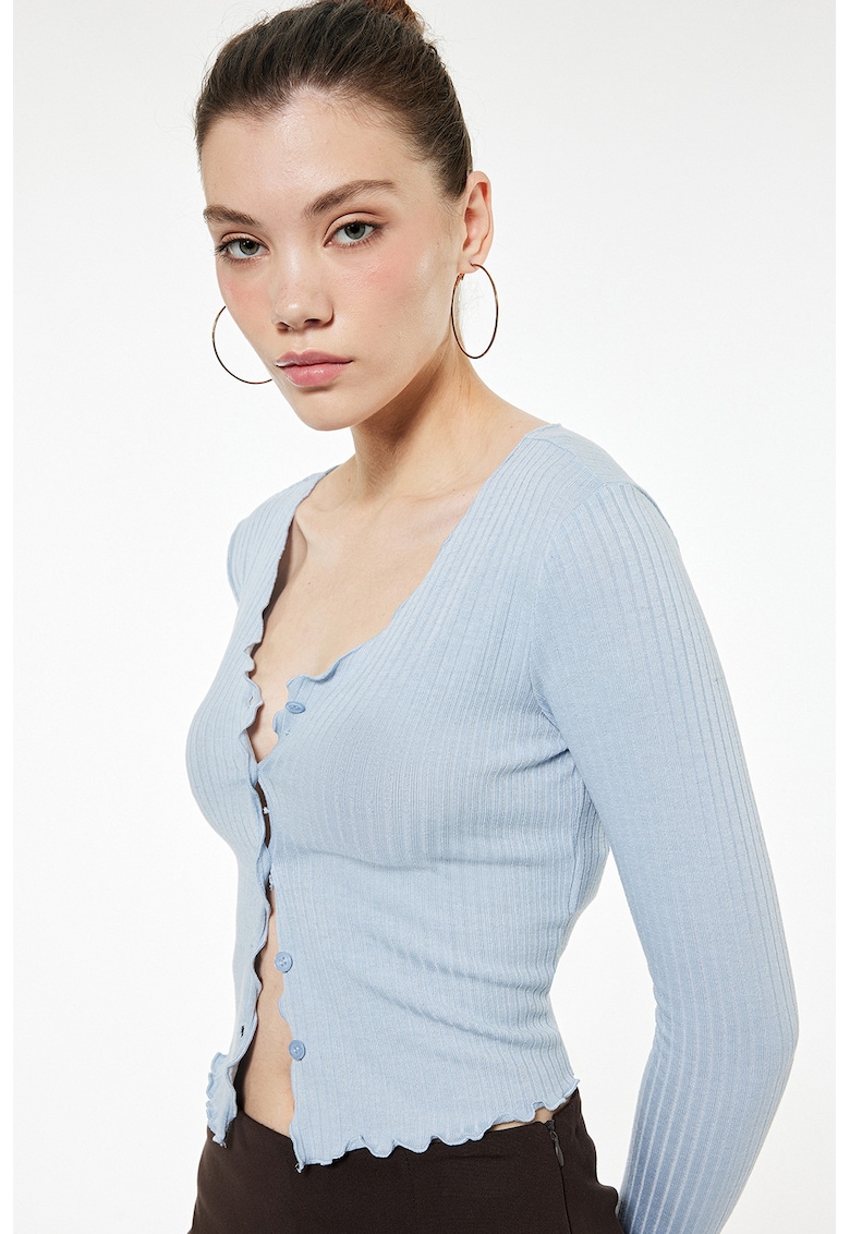 Cardigan cu decolteu in V si terminatie valurita