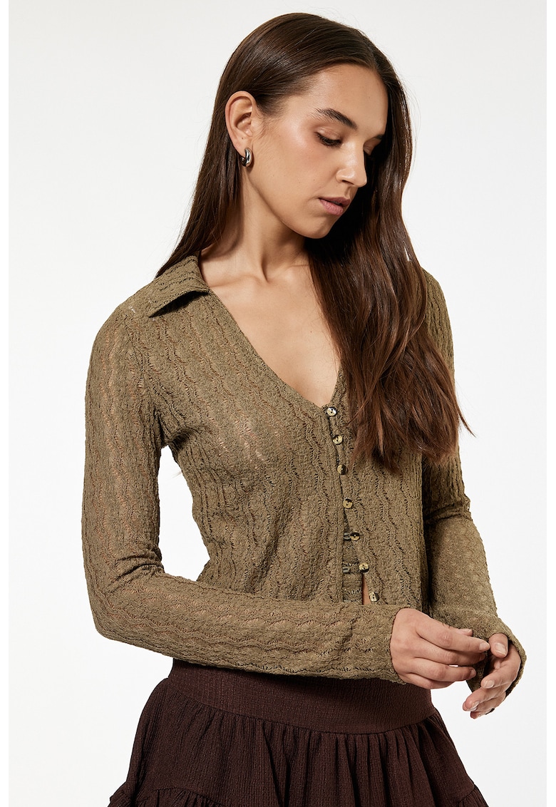 Cardigan crop cu nasturi - Maro nisip