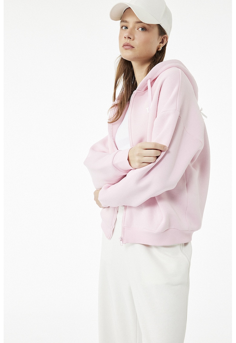 Hanorac lejer cu fermoar si imprimeu pe spate